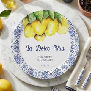 La Dolce Vita Wedding Mediterranean Blue Tiles Paper Plate