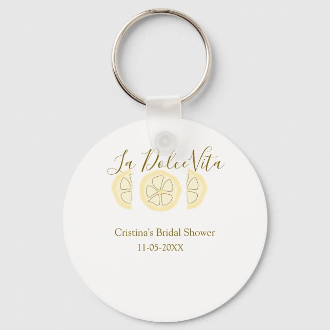 La Dolce Vita yellow lemon bridal shower pastel bo Keychain (Front)