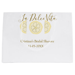 La Dolce Vita yellow lemon bridal shower pastel bo Large Gift Bag