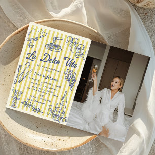 La Dolce Vita Yellow Stripes Italian Bridal Shower Invitation
