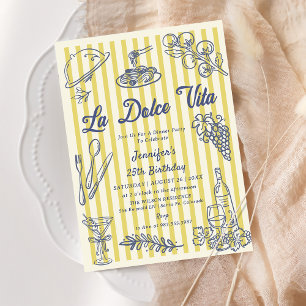 La Dolce Vita Yellow Stripes Italian Dinner Party  Invitation