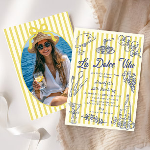 La Dolce Vita Yellow Stripes Italian Dinner Photo  Invitation