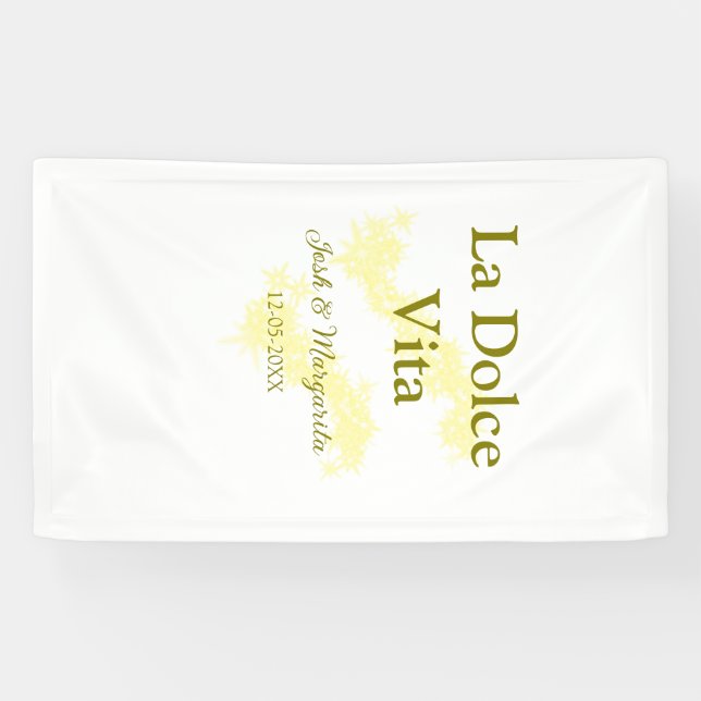 La Dolce Vita yellow wedding couple Name date glit Banner (Horizontal)