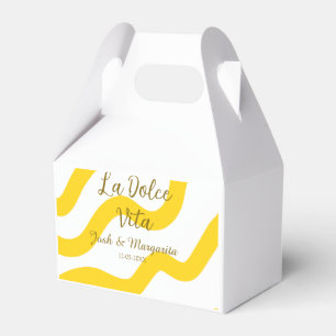 La Dolce Vita yellow wedding couple Name date glit Favor Box