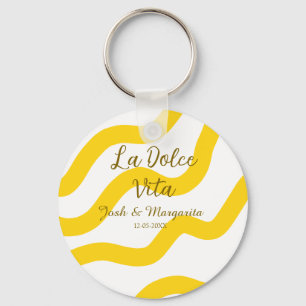 La Dolce Vita yellow wedding couple Name date glit Keychain