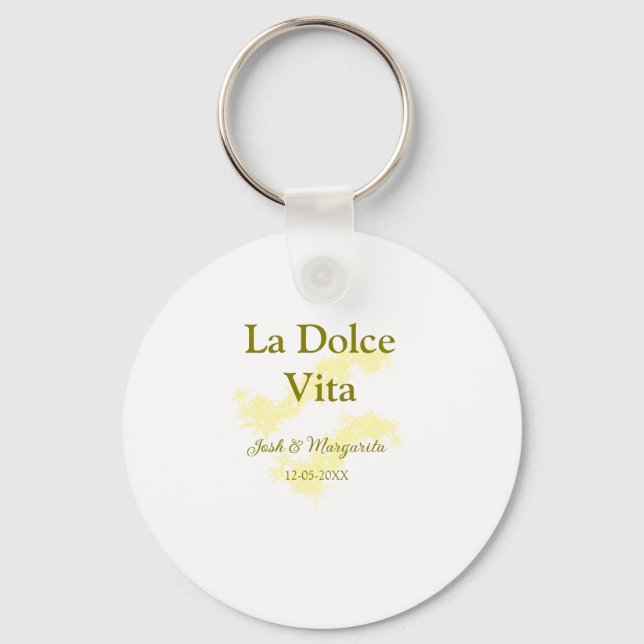 La Dolce Vita yellow wedding couple Name date glit Keychain (Front)