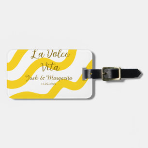 La Dolce Vita yellow wedding couple Name date glit Luggage Tag