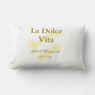 La Dolce Vita yellow wedding couple Name date glit Lumbar Pillow