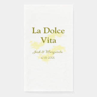 La Dolce Vita yellow wedding couple Name date glit Napkin