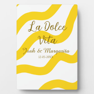 La Dolce Vita yellow wedding couple Name date glit Plaque