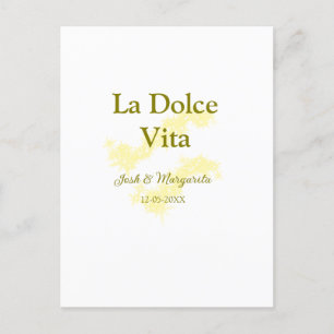 La Dolce Vita yellow wedding couple Name date glit Postcard