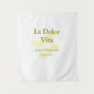La Dolce Vita yellow wedding couple Name date glit Tapestry