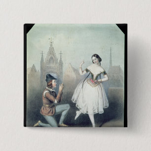 La Esmeralda': Carlotta Grisi & Jules Perrot 2 Inch Square Button