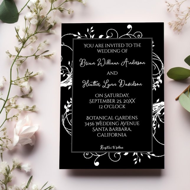 La Faire-part de mariage florissante noire (Black Flourish Wedding Invitation)