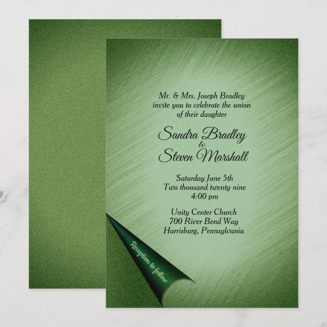 La Faire-part de mariage verte chatoyante (Devant / Derrière)