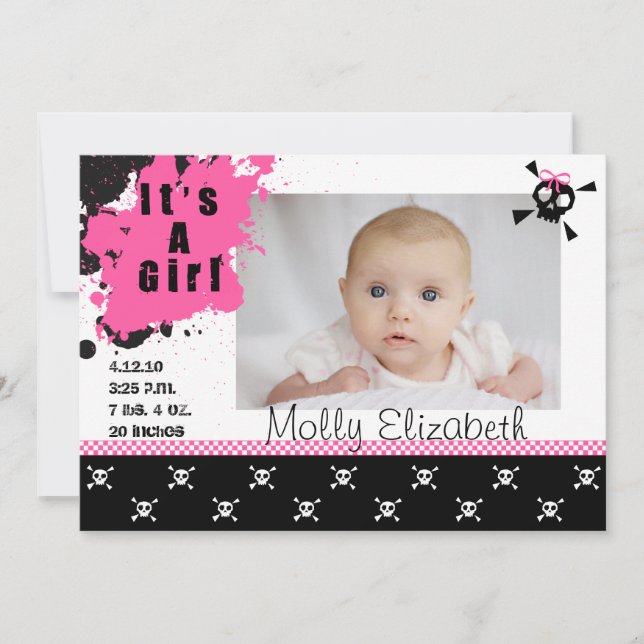 La Faire-part de naissance Rock Punk pour fille (Devant)