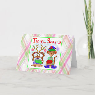 La famille choie des cartes de voeux