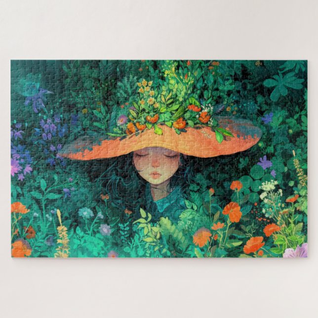 La fille avec un jardin sur sa tête Jigsaw Puzzle (Horizontal)