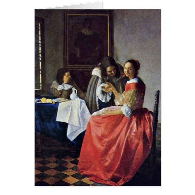 La fille avec un verre à vin. Par Johannes Vermeer (Devant)