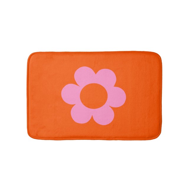 La Fleur 01 Retro Floral Orange Pink Preppy Flower Bath Mat (Front)