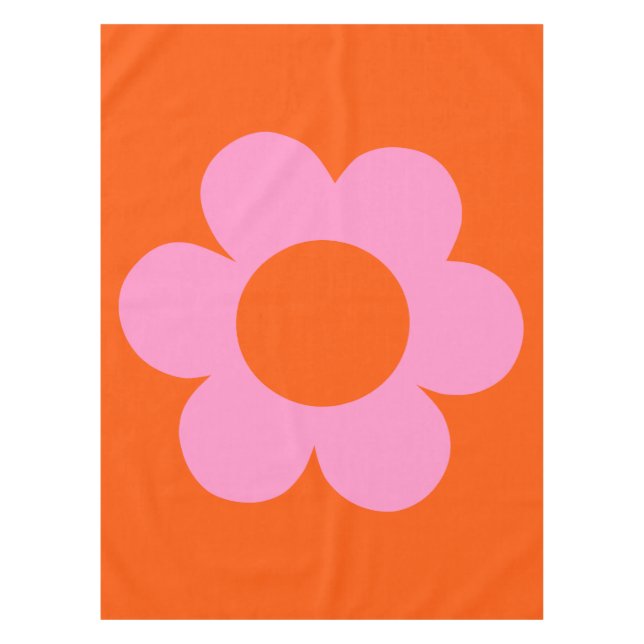 La Fleur 01 Retro Floral Orange Pink Preppy Flower Tablecloth (Front)