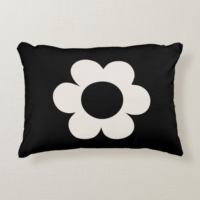 La Fleur 06 Retro Floral Black And White Flower Accent Pillow (Front)
