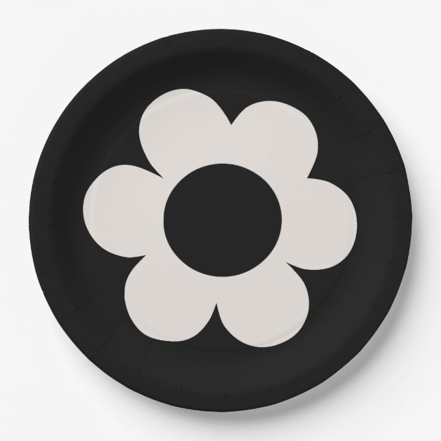 La Fleur 06 Retro Floral Black And White Flower Paper Plate (Front)