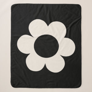 La Fleur 06 Retro Floral Black And White Flower Sherpa Blanket