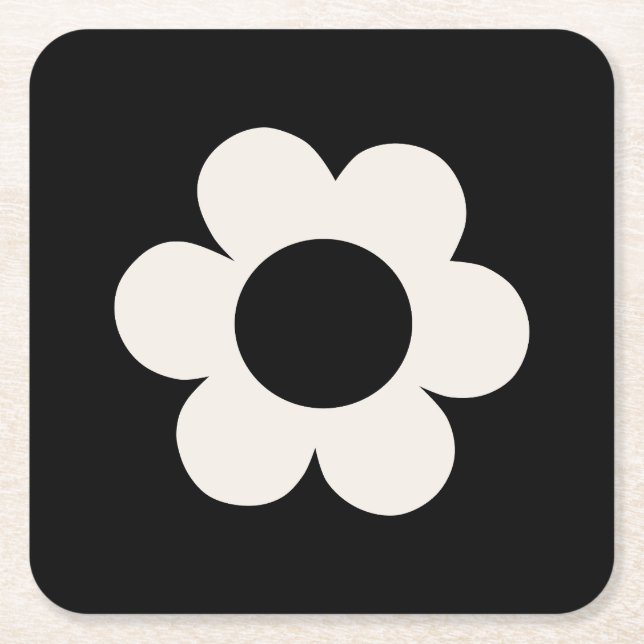 La Fleur 06 Retro Floral Black And White Flower Square Paper Coaster (Front)