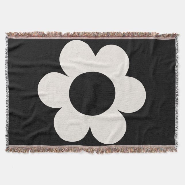 La Fleur 06 Retro Floral Black And White Flower Throw Blanket (Front)