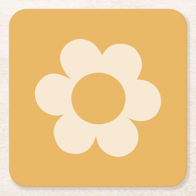 La Fleur 07 Retro Floral Yellow Flower Square Paper Coaster (Front)