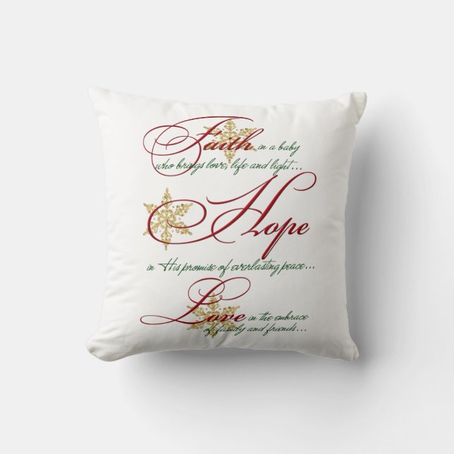 La foi, espoir, aiment le coussin rouge de Noël (Recto)