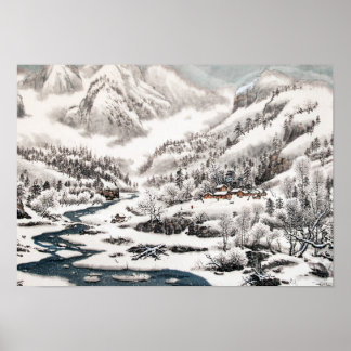 La forêt en neige, affiche de peinture chinoise