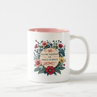 "La grâce de l'espace" Mug de café rose et blanc