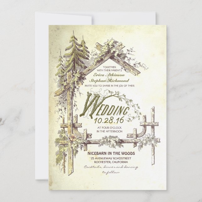 La grange dans les bois Invitations de mariage rus (Devant)