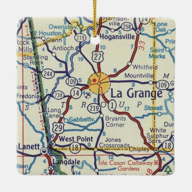 La Grange GA Vintage Map Ceramic Ornament (Back)