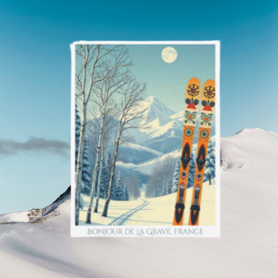 La Grave France ski resort retro Postcard