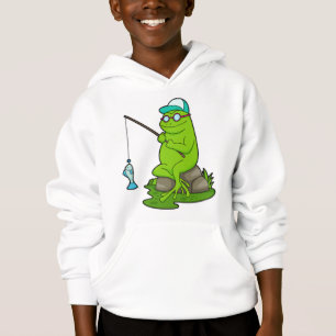 La grenouille comme pêcheur avec la canne à pêche 