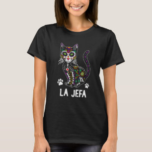 La Jefa Cat Sugar Skull Mexican Dia De Los Muertos T-Shirt