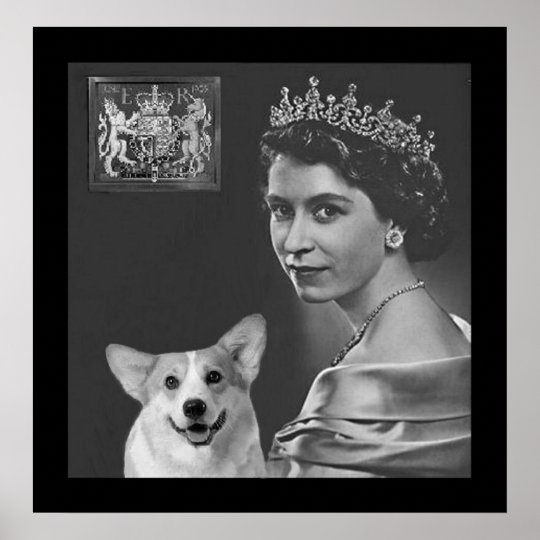 La jeune Reine Elizabeth II et chien de corgi Poster