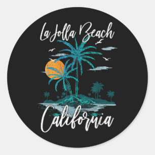 La Jolla Beach California Palm Tree Summer Family Classic Round Sticker
