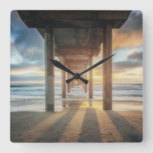 La Jolla, Scripps'S Pier At Sunset   San Diego Square Wall Clock