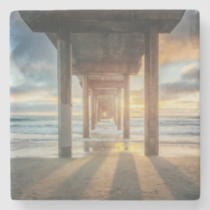 La Jolla, Scripps'S Pier At Sunset San Diego Stone Coaster