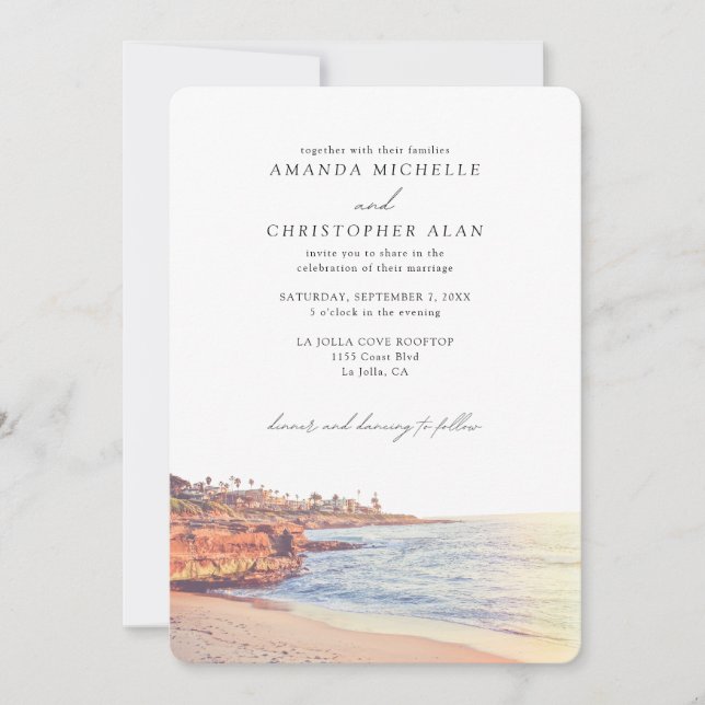 La Jolla Wedding Custom San Diego Beach Photo Invitation (Front)