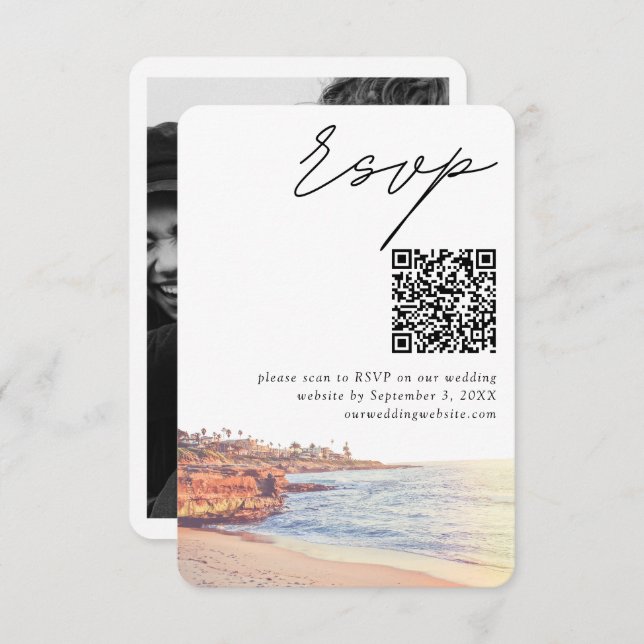 La Jolla Wedding Modern RSVP QR Code Enclosure Card (Front/Back)