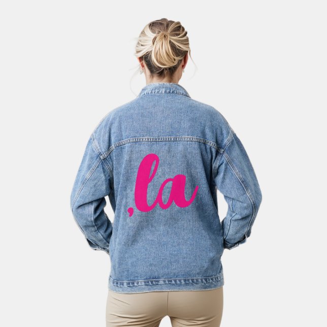 ,la  Kamala comma pronounce hot pink text Denim Jacket (Model)
