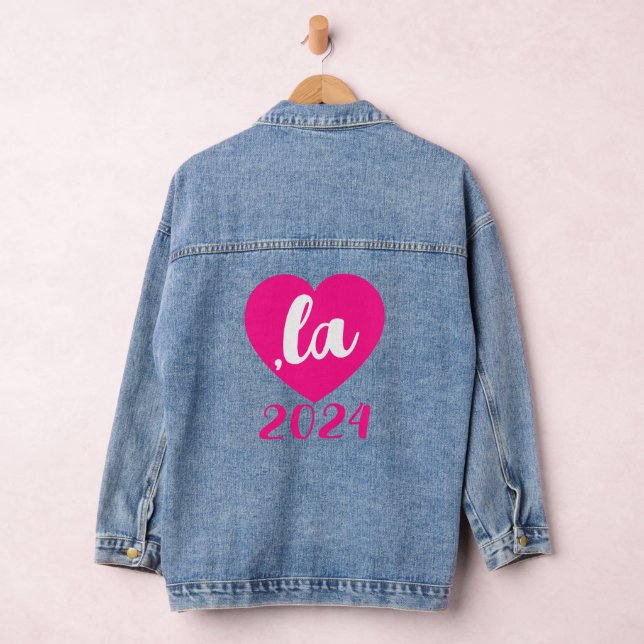 ,la KAMALA heart 2024 hot pink script text  Denim Jacket (Hangar)