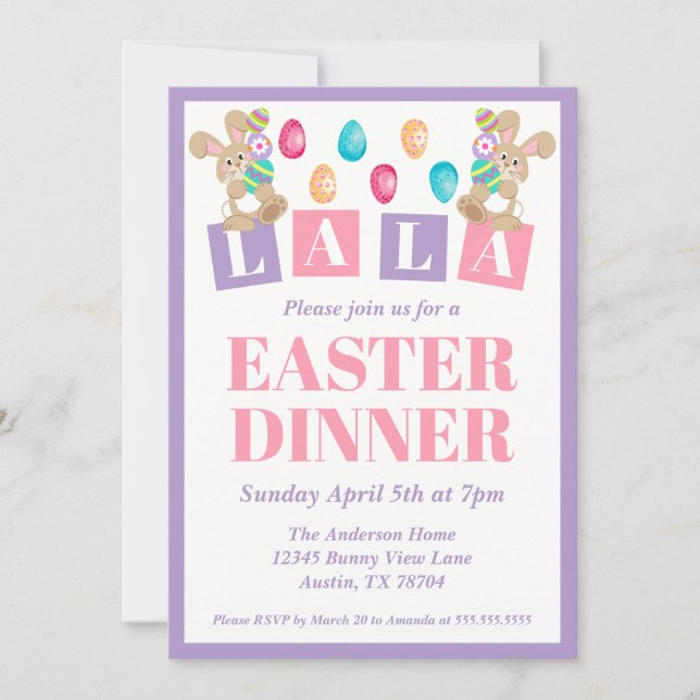 La La Easter Bunny Easter Dinner Invitation (Devant)