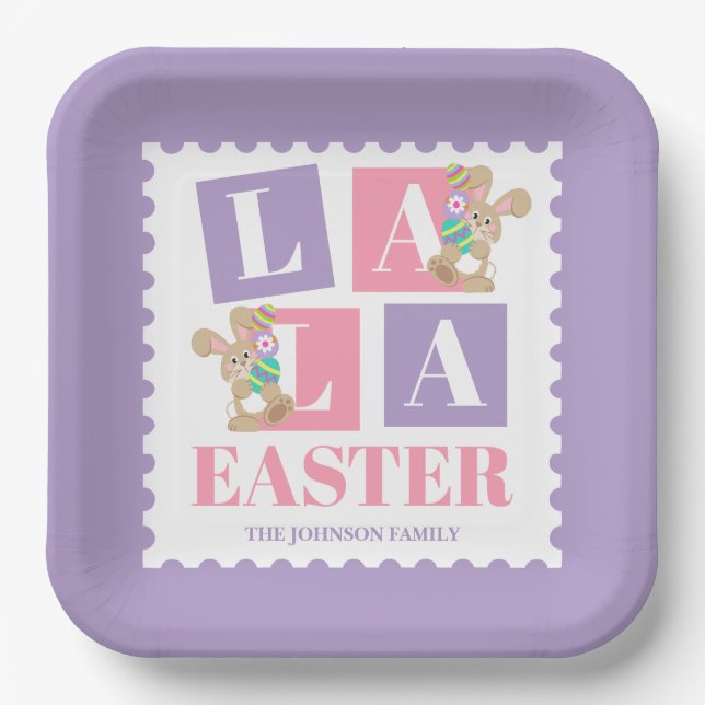La La Easter Bunny Pastel Party Plates (Front)