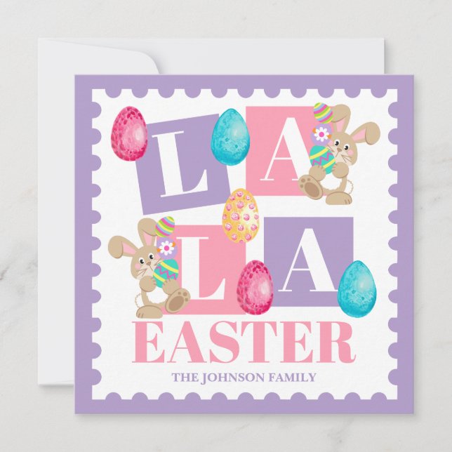 La La Easter Pastel Bunny  Holiday Card (Front)